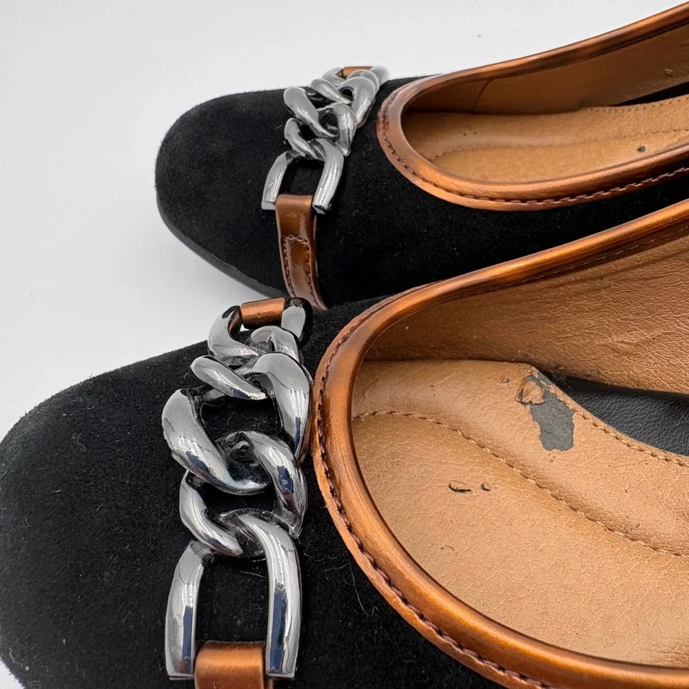 Eurosoft Black Suede Wedge Heels with Chain Detail Women's Size‎ 8M